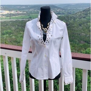 White High Collar Studs Button‎ Shirt